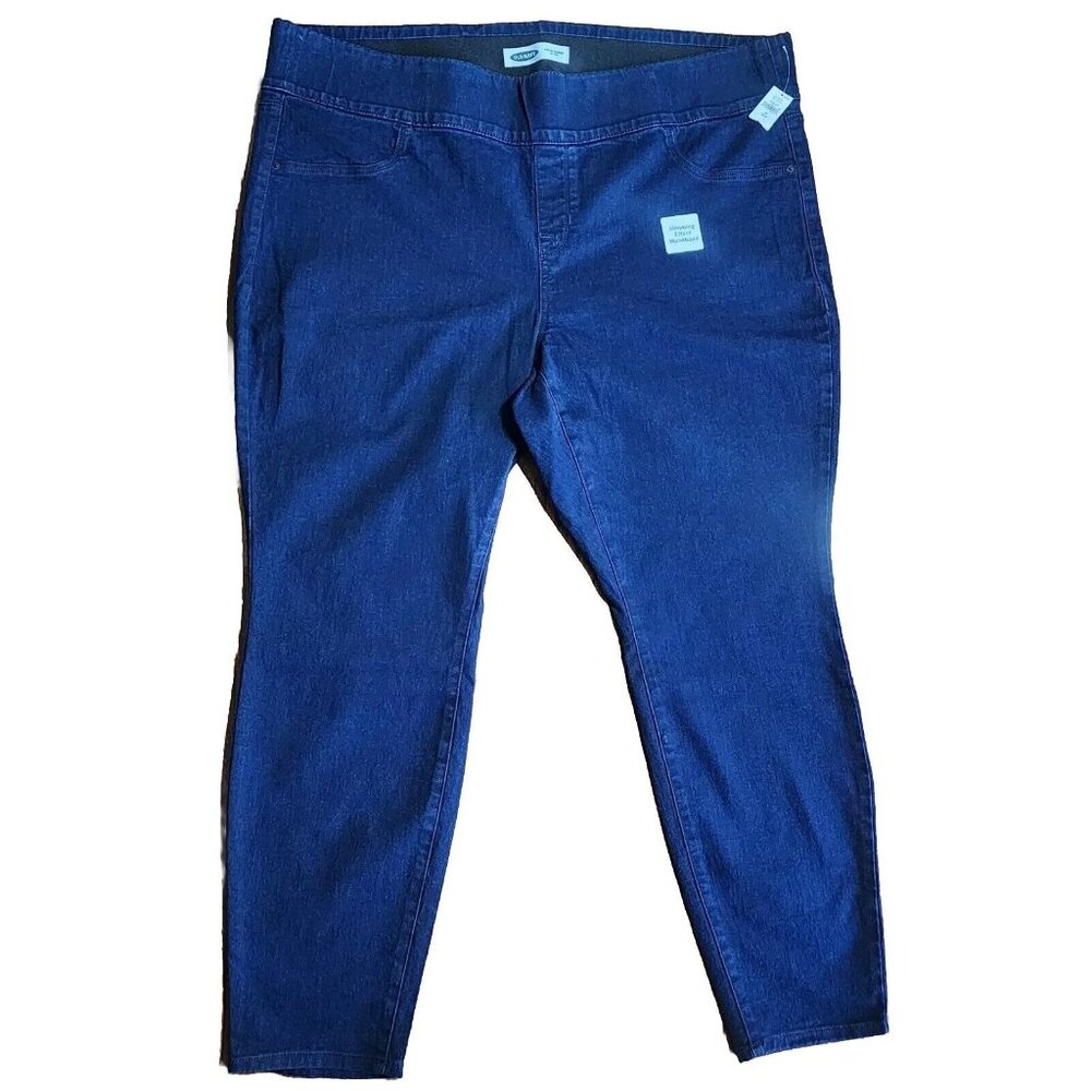 NWT OLD NAVY Solid All Blue Denim Pull On Super Skinny Jeans Womens Plus Size 24